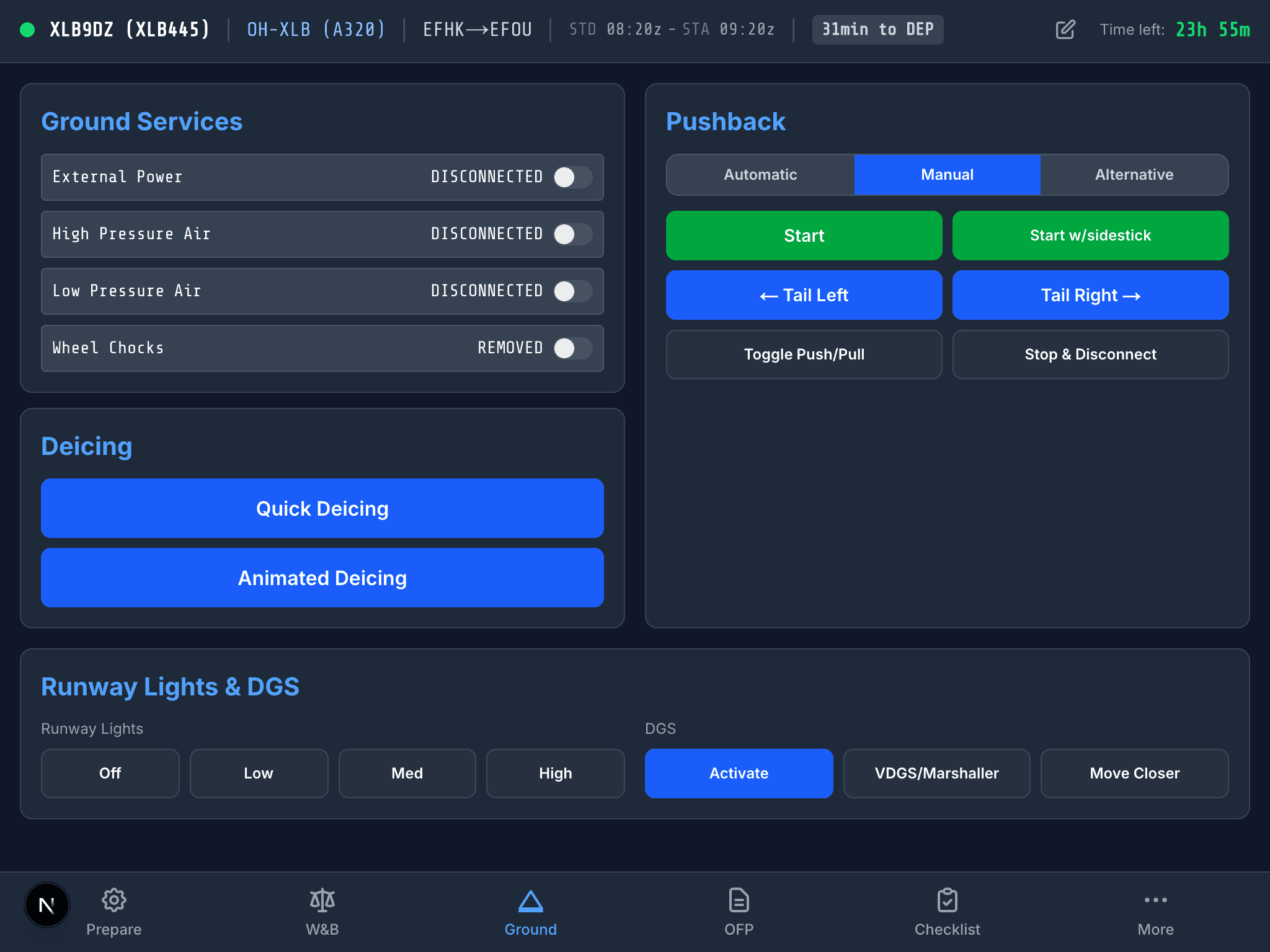 EFB ground services page