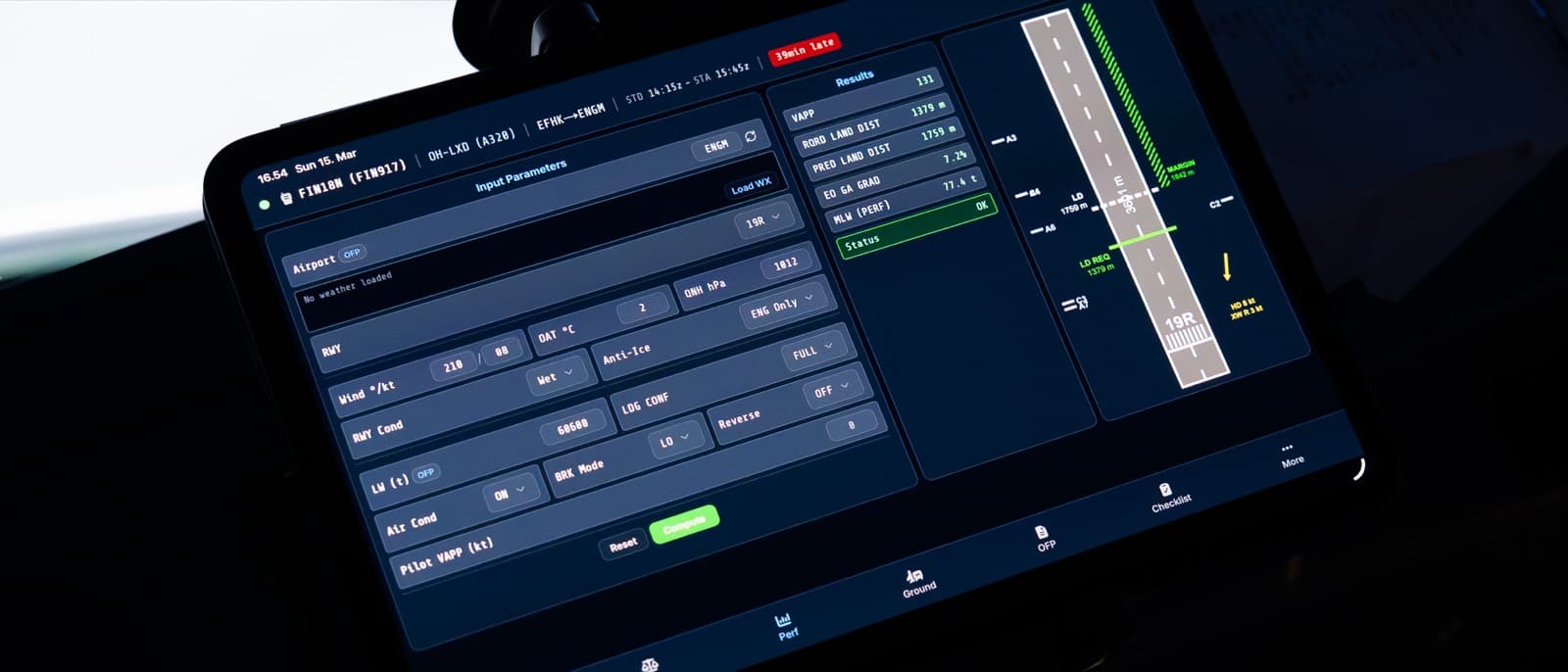 A320 landing-performance calculations on the XLB Simulations EFB